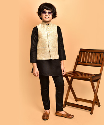 PRINTINIDA Baby Boys Casual Kurta and Pyjama Set(Black Pack of 1)