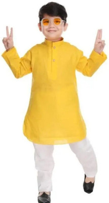 VDC CREATIONS Baby Boys Festive & Party Kurta and Pyjama Set(Yellow Pack of 1)
