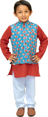 MAITREYO Baby Boys Festive & Party Kurta, Waistcoat and Pyjama Set(Blue Pack of 1)