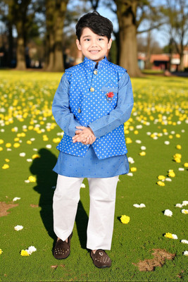 Smuktar garments Baby Boys Casual, Festive & Party, Wedding Kurta, Waistcoat and Pyjama Set(Light Blue Pack of 1)