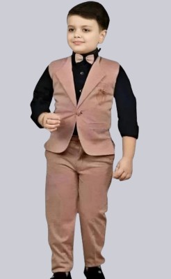 KIDCHAMP Boys Party(Festive) Waistcoat Pant, Shirt(Peach)