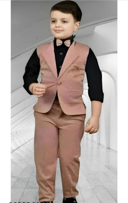 P S Collection Boys Festive & Party, Wedding Blazer, Shirt and Trouser Set(Pink Pack of 3)