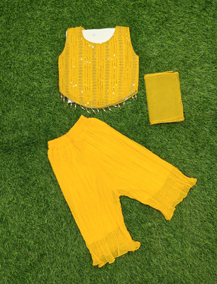 HS LASKAR FASHION Baby Girls Festive & Party Kurta and Pyjama Set(Yellow Pack of 1)