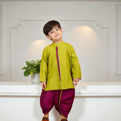 RRFASHION Boys Festive & Party Dhoti & Kurta Set(Light Green Pack of 1)