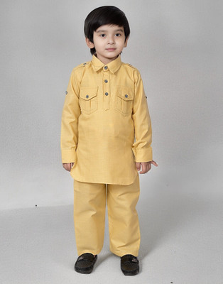 Bold Born Boys Festive & Party Kurta and Pyjama Set(Beige Pack of 1)