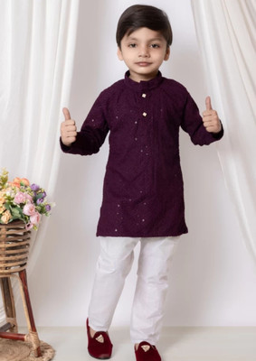 BAPITEXTILE Boys Festive & Party Kurta and Pyjama Set(Purple Pack of 1)