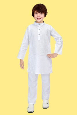HouseOfCommon Boys Festive & Party Kurta and Pyjama Set(White Pack of 1)