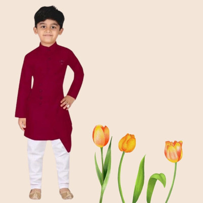 VDC CREATIONS Baby Boys Festive & Party Kurta and Pyjama Set(Maroon Pack of 1)