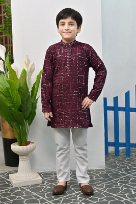 BT DEZINES Boys Festive & Party, Wedding Kurta and Pyjama Set(Maroon Pack of 1)