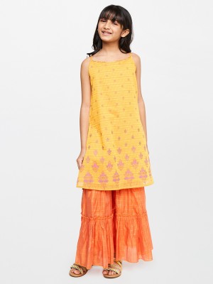 GLOBAL DESI Girls Festive & Party Kurta and Palazzo Set(Yellow Pack of 2)