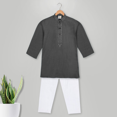 MIMISKU Boys Festive & Party Kurta and Pyjama Set(Black Pack of 1)