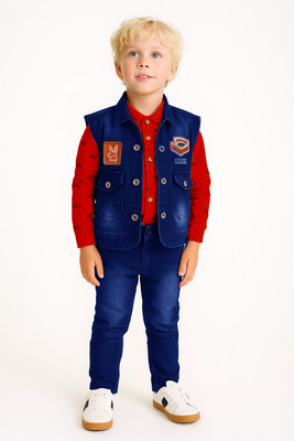 KIDZWING Boys Festive & Party Shirt, Waistcoat and Pant Set(Red Pack of 1)