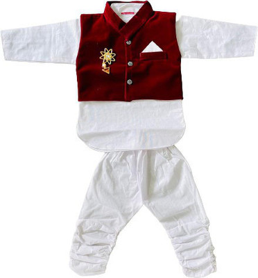 New Ekta Dresses Boys Festive & Party Kurta, Waistcoat and Pyjama Set(Maroon Pack of 1)