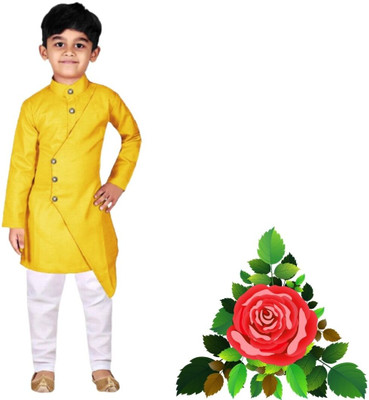 VC Fashion Boys Festive & Party Kurta and Pyjama Set(Yellow Pack of 1)