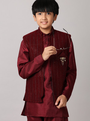 V-MART Boys Casual Kurta and Pyjama Set(Maroon Pack of 1)