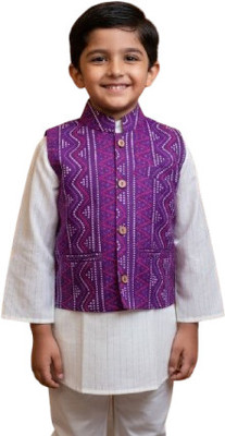 Rangi Saga Baby Boys Festive & Party Kurta, Waistcoat and Pyjama Set(Purple Pack of 1)