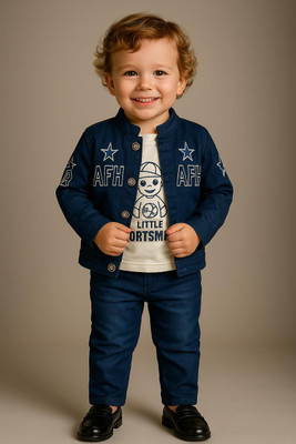 AnishkaFashion Boys Festive & Party Shirt, Waistcoat and Pant Set(Blue Pack of 1)