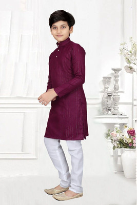 bitteR Boys Wedding Kurta and Pyjama Set(Purple Pack of 1)