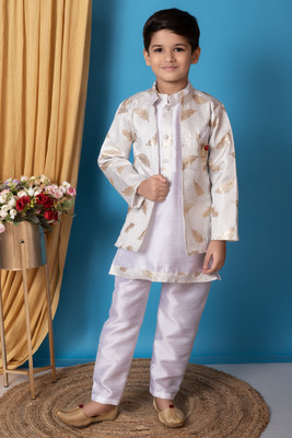 Bright Garments Dresses Boys Festive & Party Kurta, Waistcoat and Pyjama Set(White Pack of 1)
