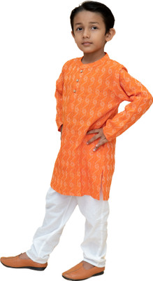 MAITREYO Baby Boys Festive & Party Kurta and Pyjama Set(Orange Pack of 1)