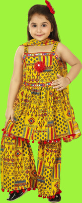 KIDDRESS Girls Festive & Party Kurta, Pyjama & Dupatta Set(Yellow Pack of 1)