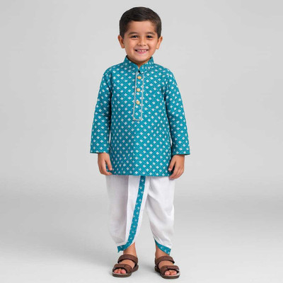 TIYAAZ Boys Festive & Party Dhoti & Kurta Set(Blue Pack of 1)