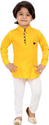R KAY FASHIONS Boys Festive & Party Kurta and Pyjama Set(Yellow Pack of 1)