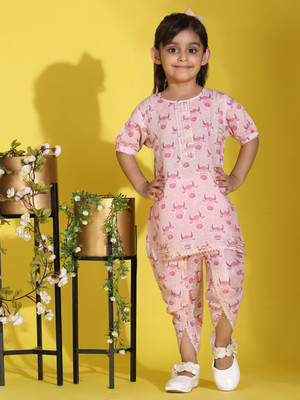 maaesa Girls Casual, Festive & Party Kurta and Dhoti Pant Set(Pink Pack of 1)