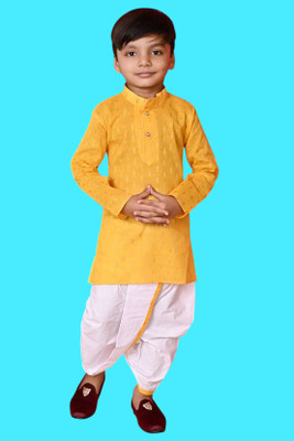 Elegant Attire Boys Festive & Party Kurta and Dhoti Pant Set(Yellow Pack of 1)