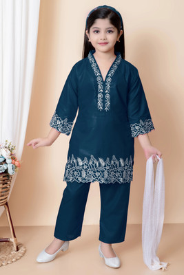 Jbegam Girls Casual Kurta, Pyjama & Dupatta Set(Blue Pack of 1)