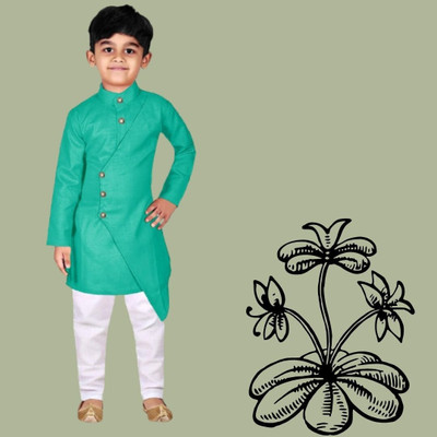 VDC CREATIONS Baby Boys Festive & Party Kurta and Pyjama Set(Green Pack of 1)