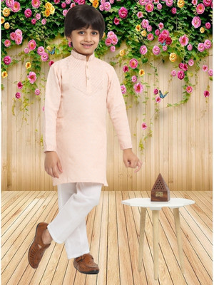 CENSAL Boys Festive & Party Kurta and Pyjama Set(Orange Pack of 1)