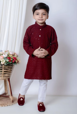 AMAN ENTERPRISE Boys Festive & Party Kurta and Pyjama Set(Maroon Pack of 1)