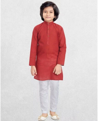 vd feb Boys Festive & Party Kurta and Pyjama Set(Maroon Pack of 1)