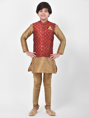 DEYANN Boys Festive & Party Kurta and Churidar Set(Red Pack of 3)