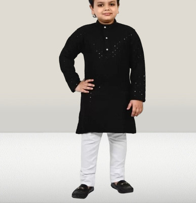seetoo Boys Festive & Party Kurta and Pyjama Set(Black Pack of 1)