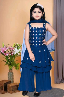 MODINA ENTERPRISE Girls Festive & Party Kurta, Pyjama & Dupatta Set(Blue Pack of 1)