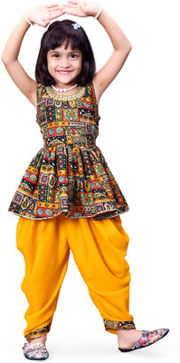 satyamfab Girls Festive & Party Kurta and Dhoti Pant Set(Yellow Pack of 1)
