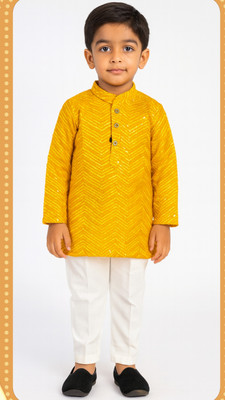 ARADHYA ESSENCE Boys Festive & Party, Wedding Kurta and Pyjama Set(Yellow Pack of 1)