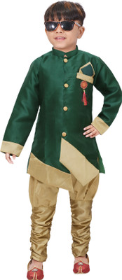 PARROT COLLECTION Boys Festive & Party Kurta and Pyjama Set(Green Pack of 1)