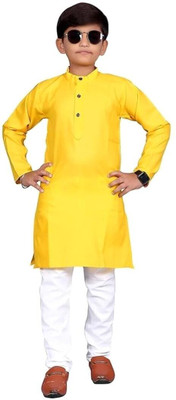 VC FASHION HUB Baby Boys Festive & Party Kurta and Pyjama Set(Yellow Pack of 1)