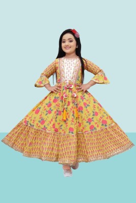i Ten Ldy Girls Festive & Party Pathani Suit Set(Yellow Pack of 1)