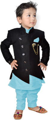 KL Collection Boys Festive & Party Kurta, Waistcoat and Pyjama Set(Light Blue Pack of 1)