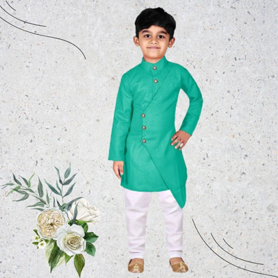 VDC CREATIONS Baby Boys Festive & Party Kurta and Pyjama Set(Green Pack of 1)