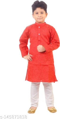 Wifi Boys Festive & Party Kurta and Pyjama Set(Red Pack of 1)