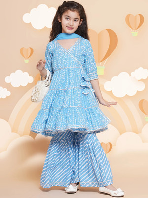 Shinu Fab Girls Wedding Kurta and Pyjama Set(Light Blue Pack of 1)