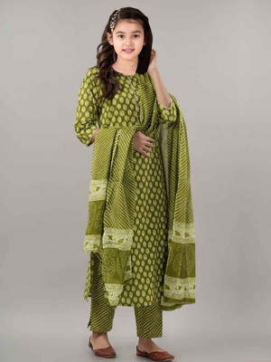 Mitukart Girls Casual Kurta and Dupatta Set(Green Pack of 1)