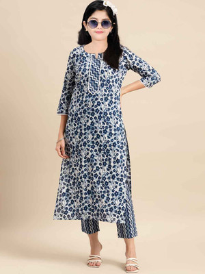 SATVASHIV Girls Festive & Party, Casual Kurta and Pyjama Set(Blue Pack of 1)