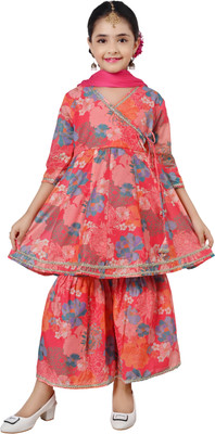 Arshia Fashions Girls Festive & Party, Wedding Kurta and Sharara Set(Pink Pack of 1)