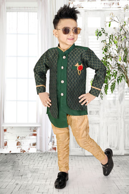 Hipposippo Baby Boys Festive & Party Kurta and Pyjama Set(Dark Green Pack of 1)
